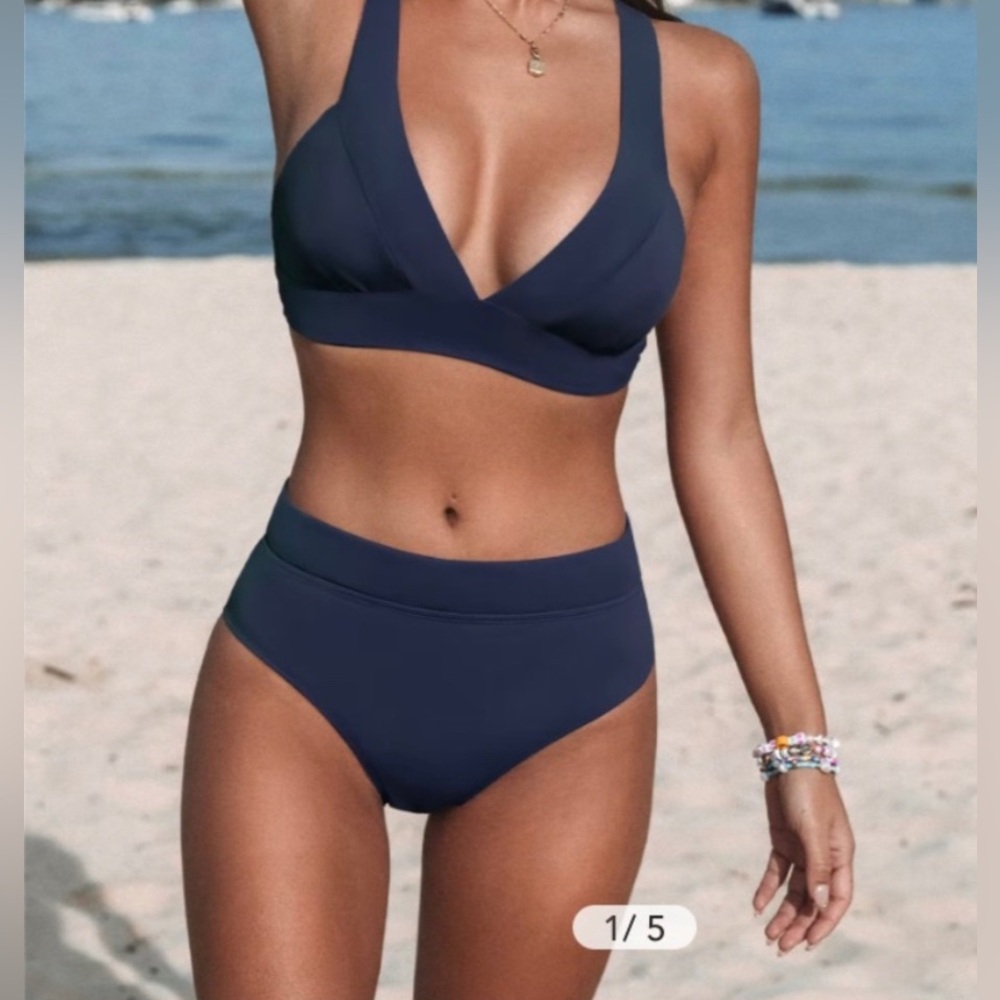 Banded V neck bralette & high wasted bikini